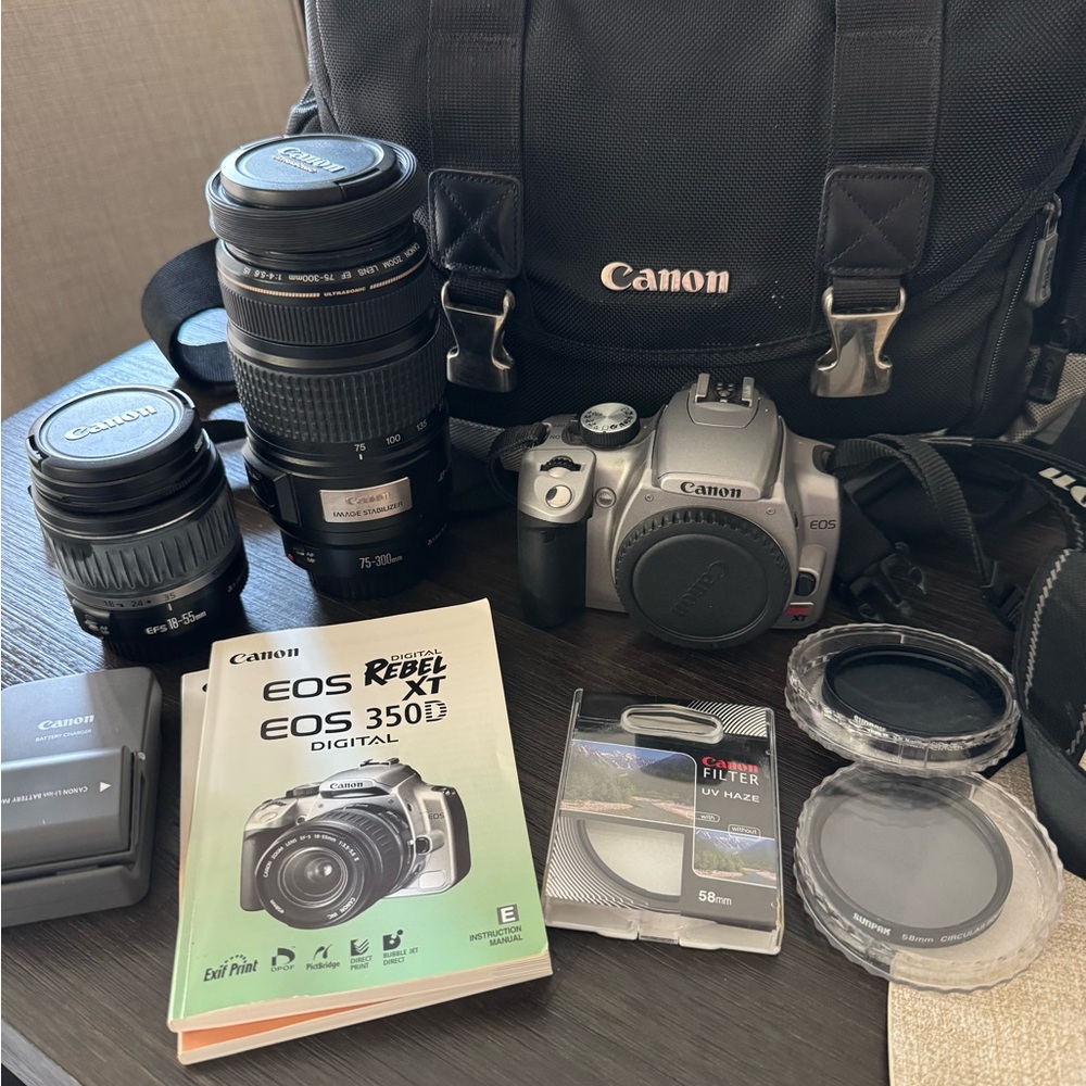 Canon DSLR Kit with Black Camera Bag and Silver Camera Body